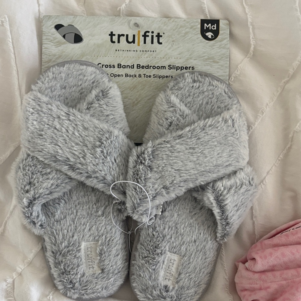 Trufit Gray Cross Band Slippers for Women